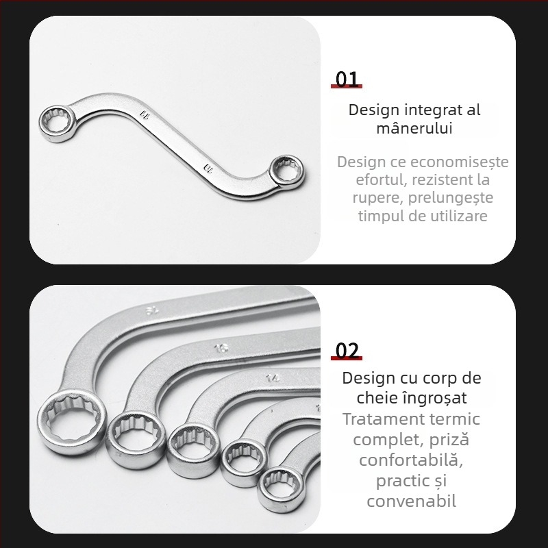 Cheie Torx cu cap fix, mâner în formă S, set de 5 piese, design 12-unghiuri, unelte auto cu ratchet