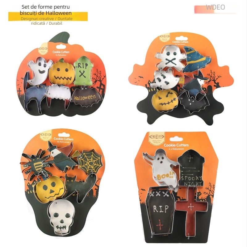 Set forme biscuiți seria Halloween, oțel inoxidabil, tăietoare pentru biscuiți, forme pentru ciocolată și coacere