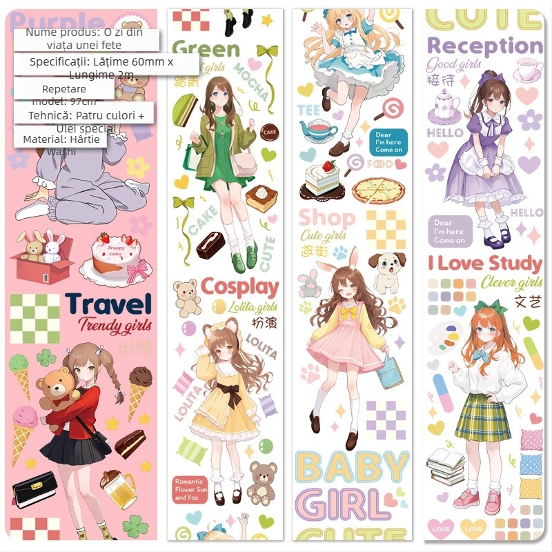 Bandă washi cu tema Anul Dragonului pentru decorarea jurnalului – lucrată manual