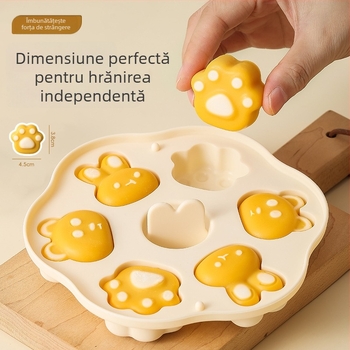 Formă pentru bebeluși – gătit la aburi, silicon alimentar, formă cu labă de pisică, prăjitură de orez cu cârnat, ustensilă de copt
