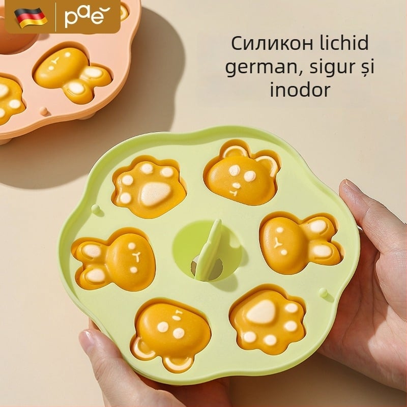 Formă pentru bebeluși – gătit la aburi, silicon alimentar, formă cu labă de pisică, prăjitură de orez cu cârnat, ustensilă de copt