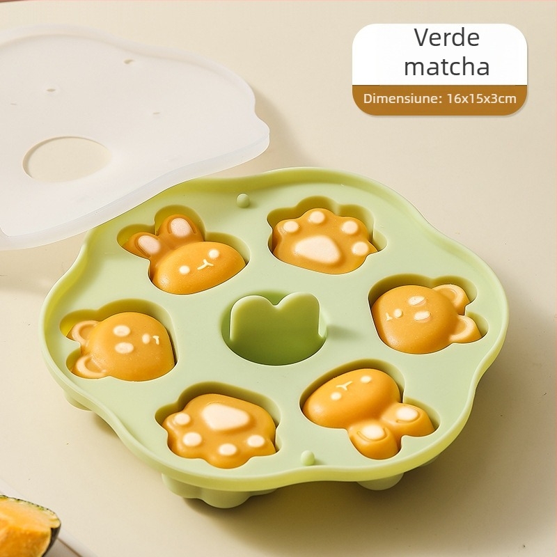 Formă pentru bebeluși – gătit la aburi, silicon alimentar, formă cu labă de pisică, prăjitură de orez cu cârnat, ustensilă de copt
