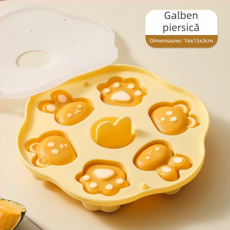 Formă pentru bebeluși – gătit la aburi, silicon alimentar, formă cu labă de pisică, prăjitură de orez cu cârnat, ustensilă de copt