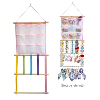 Organizator de accesorii pentru păr pentru camera copiilor — geantă de depozitare atârnată pentru agrafe, bentite și elastice de păr