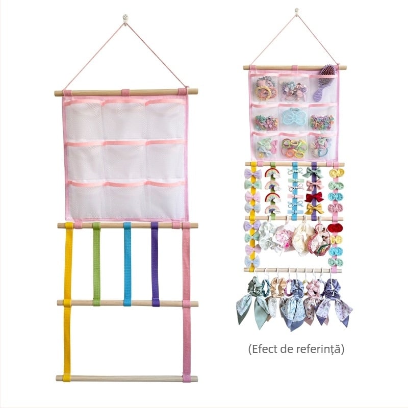 Organizator de accesorii pentru păr pentru camera copiilor — geantă de depozitare atârnată pentru agrafe, bentite și elastice de păr