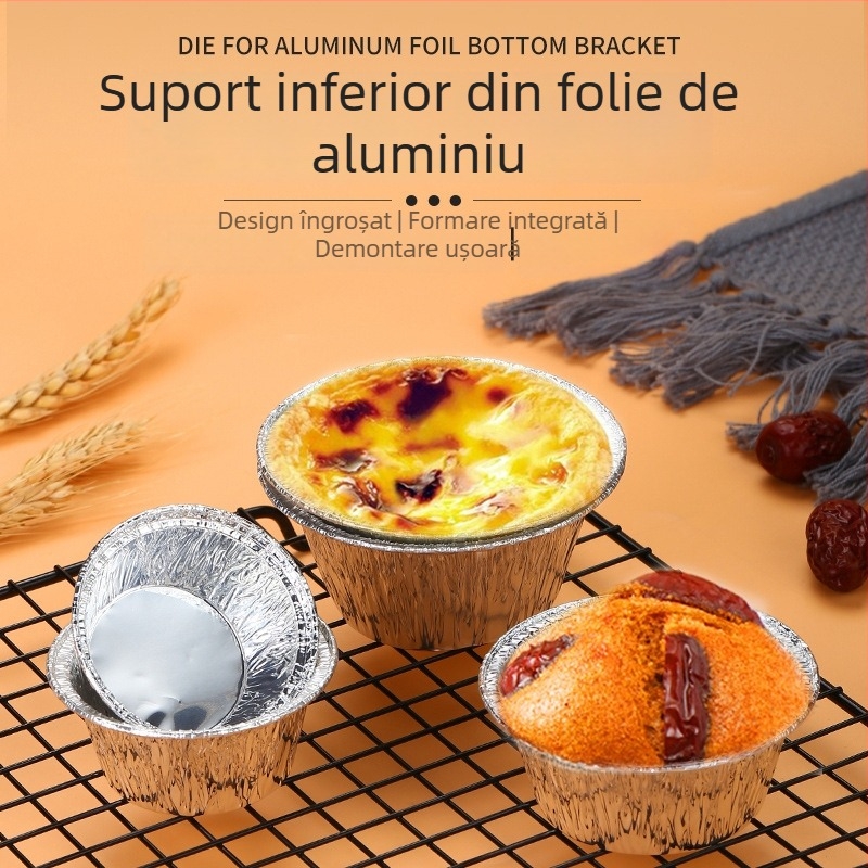 Formă rotundă antiaderentă pentru coacere, din folie de aluminiu, pentru tarte cu ouă, cu cupe din folie