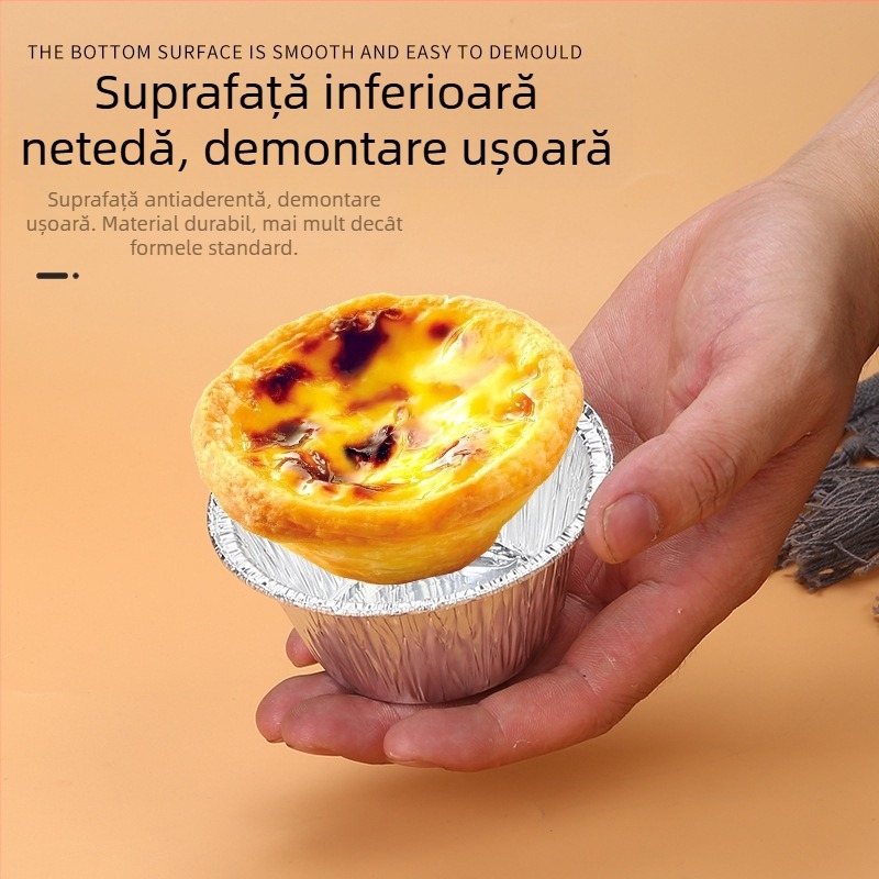 Formă rotundă antiaderentă pentru coacere, din folie de aluminiu, pentru tarte cu ouă, cu cupe din folie