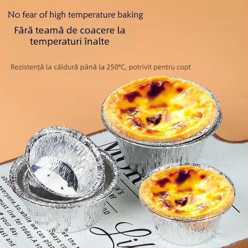 Formă rotundă antiaderentă pentru coacere, din folie de aluminiu, pentru tarte cu ouă, cu cupe din folie