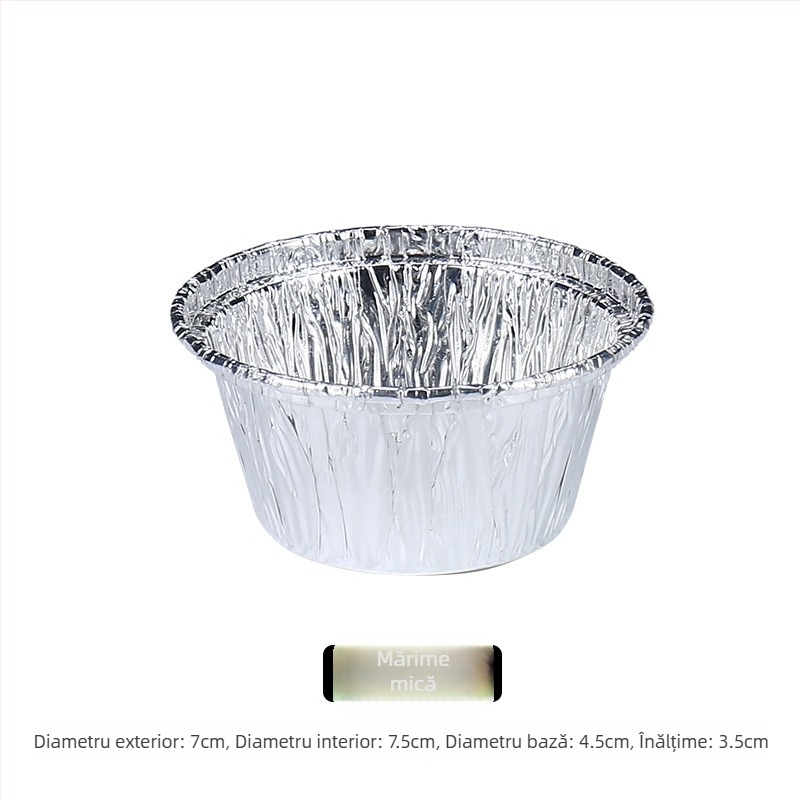 Formă rotundă antiaderentă pentru coacere, din folie de aluminiu, pentru tarte cu ouă, cu cupe din folie