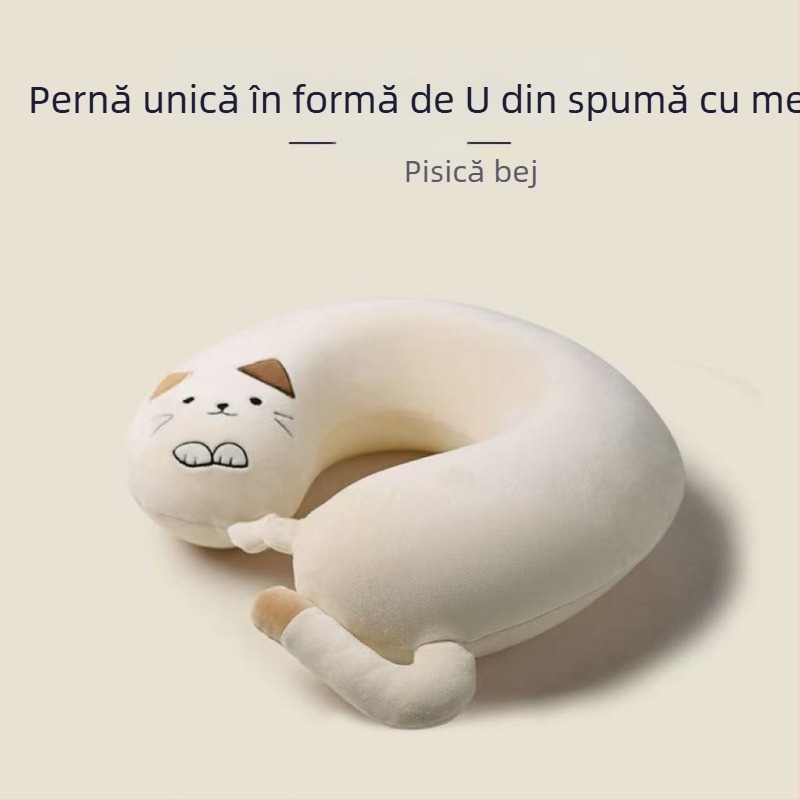 Pernă de gât din memory foam, în formă de animal de desen animat, cu revenire lentă, pentru călătorii cu mașina și pentru momente de odihnă.