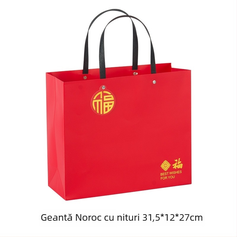 Geantă de cadouri din hârtie pentru Anul Nou, bază pătrată, finisaj argintiu