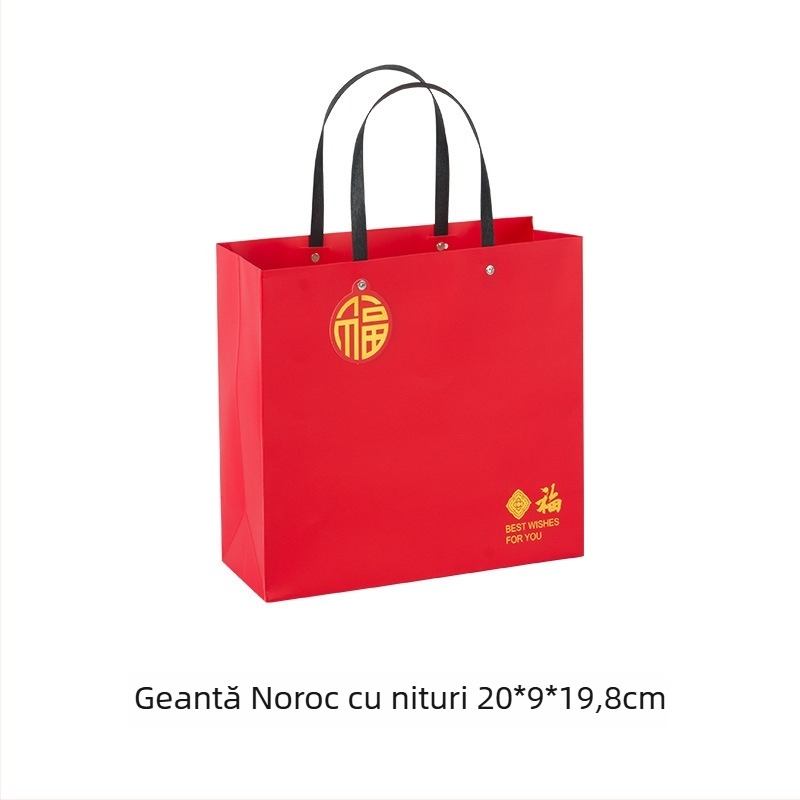 Geantă de cadouri din hârtie pentru Anul Nou, bază pătrată, finisaj argintiu