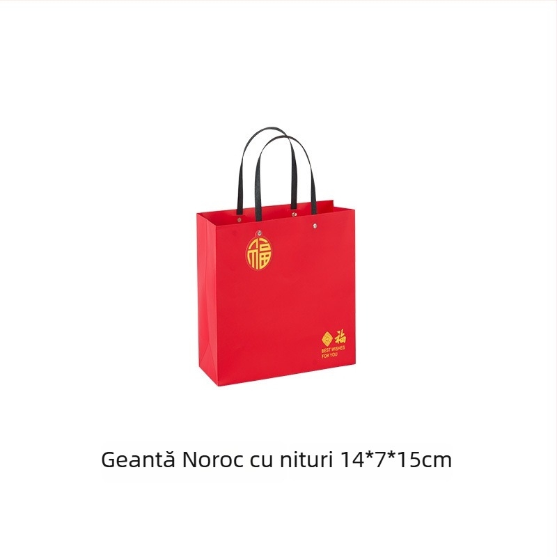 Geantă de cadouri din hârtie pentru Anul Nou, bază pătrată, finisaj argintiu