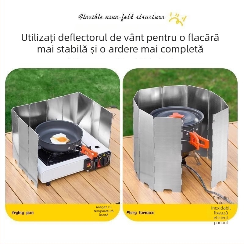 Scut antivent pentru aragaz de camping – panou pliabil din aluminiu