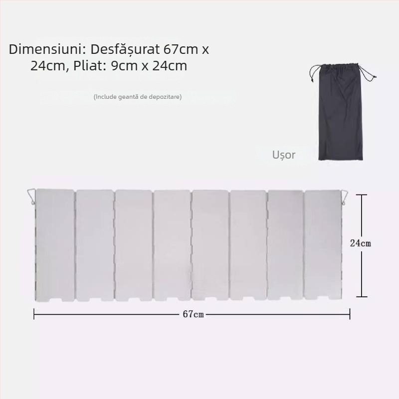 Scut antivent pentru aragaz de camping – panou pliabil din aluminiu