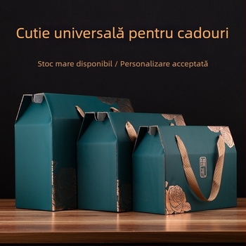 Set cadou din șase piese pentru produse gourmet: prăjituri, fructe și nuci, cu folie de aur