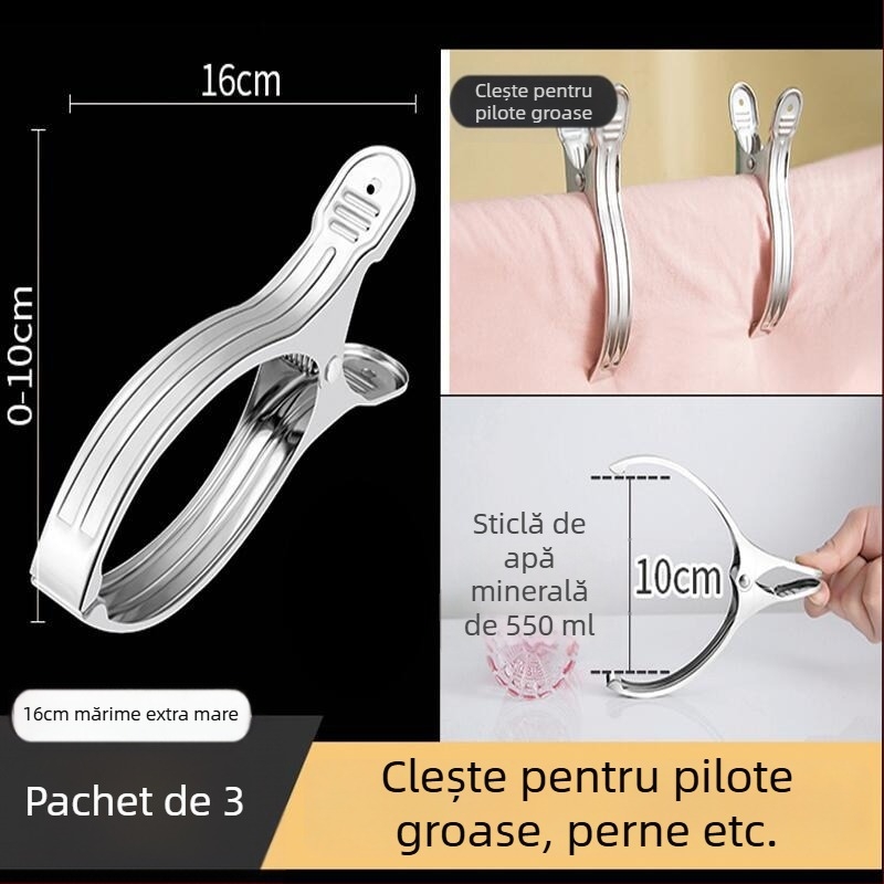 Clip de uscare din oțel inoxidabil — clip mare pentru plăpumi, haine, lenjerie, șosete și eșarfe; design rezistent la vânt