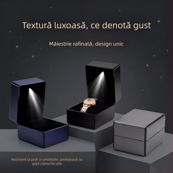 Cutie pentru ceas cu LED, piele cu textură periată, cutie cadou cu capac rabatabil pentru prezentare