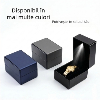 Cutie pentru ceas cu LED, piele cu textură periată, cutie cadou cu capac rabatabil pentru prezentare