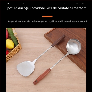 Set spatule și lingură din oțel inoxidabil, două piese, rezistent la temperaturi înalte