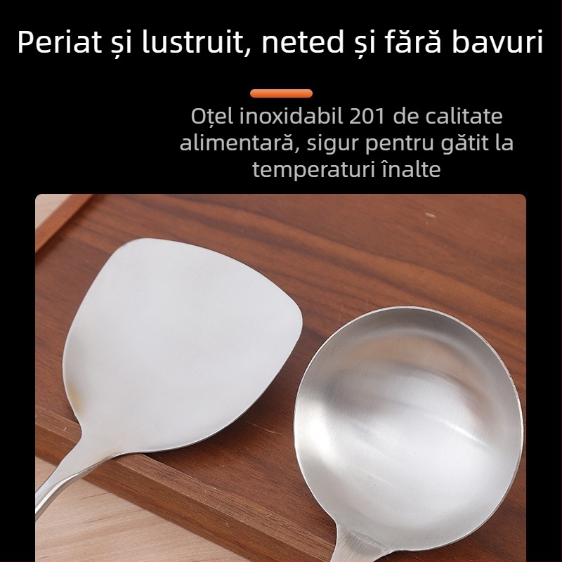 Set spatule și lingură din oțel inoxidabil, două piese, rezistent la temperaturi înalte