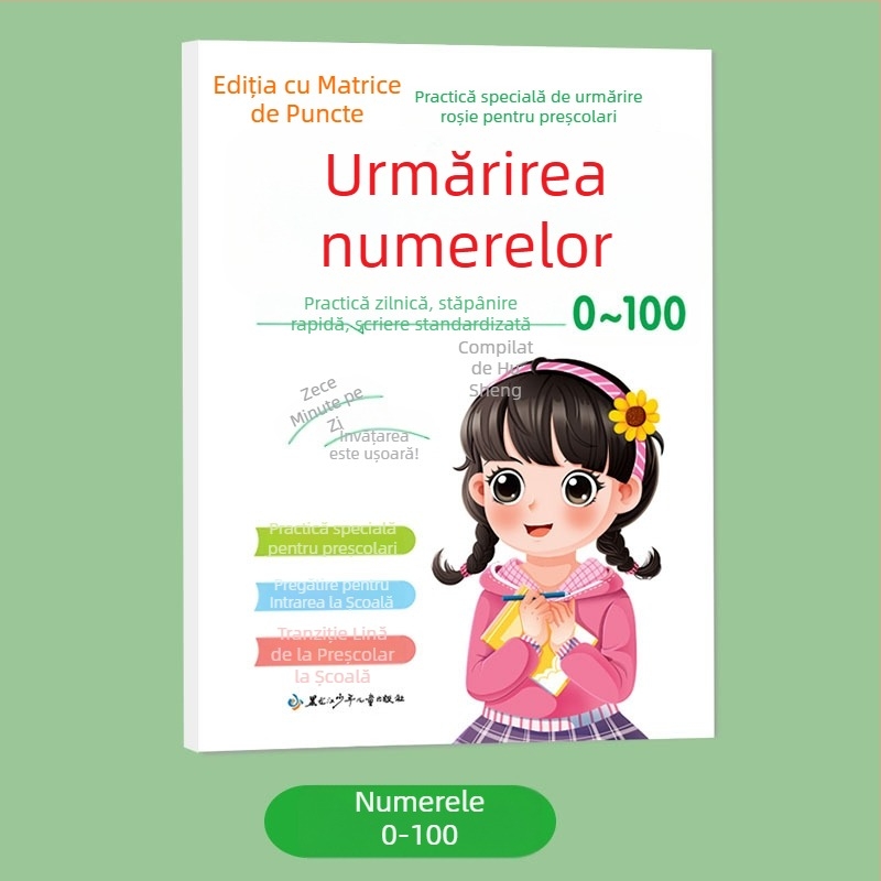 Carte de exerciții pentru ordinea trasării a caracterelor chineze, antrenament cu controlul penelor prin matrice de puncte, Pinyin și cifre; caligrafie cu stilou dur pentru începători, cu radicali