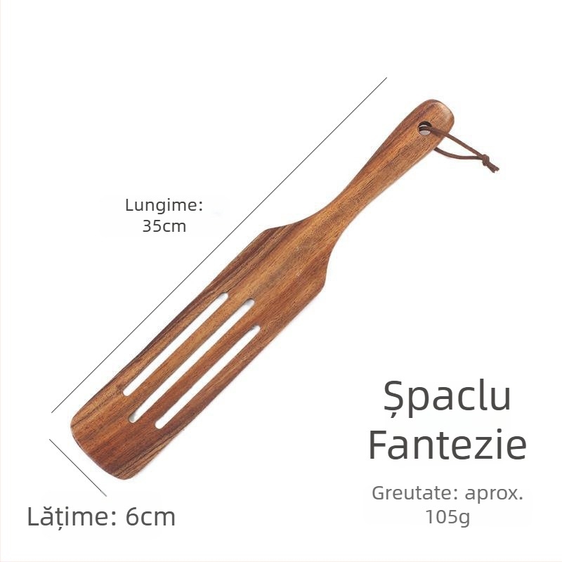 Set de spatule din lemn de teak: spatulă pentru steak, spatulă pentru pizza, spatulă de gătit și spatulă pentru amestecat crema și salata