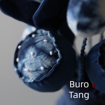 Bumingtang aranjament floral din textile, lucrat manual, cu lotus albastru vopsit și poduri de lotus pentru decor casnic