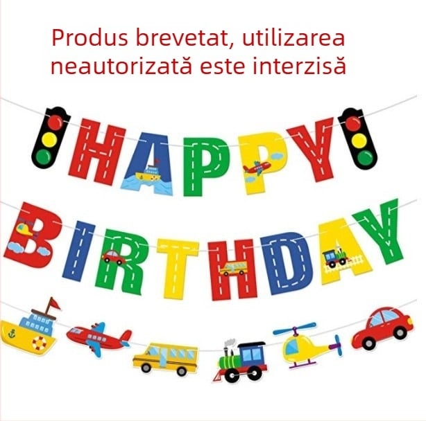 Steaguri de petrecere cu tematica vehiculelor: avion, mașină, excavator, navă, semafor