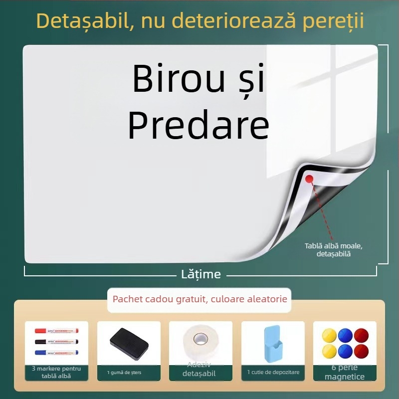 Autocolant magnetic pentru perete, tablă albă de scris, removabil, 60×90 cm; pentru birou și acasă, învățare și desen pentru copii, nu deteriorează peretele