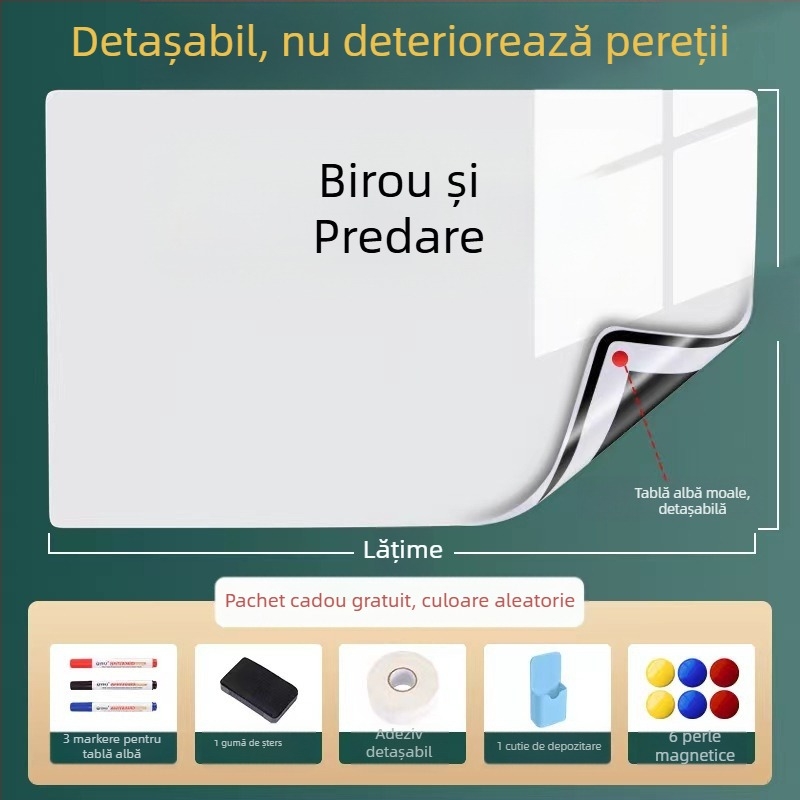 Autocolant magnetic pentru perete, tablă albă de scris, removabil, 60×90 cm; pentru birou și acasă, învățare și desen pentru copii, nu deteriorează peretele