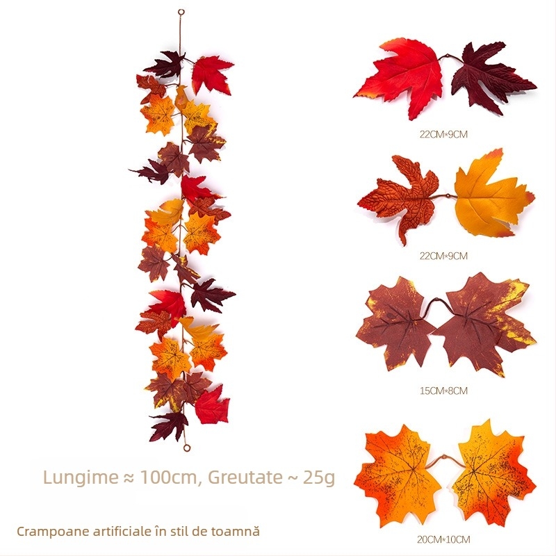 Ghirlandă cu frunze de arțar pentru decor de toamnă, decor de perete, verdeață artificială pentru casă, potrivită pentru nunți, spații în aer liber și recuzită fotografică