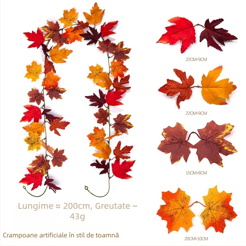 Ghirlandă cu frunze de arțar pentru decor de toamnă, decor de perete, verdeață artificială pentru casă, potrivită pentru nunți, spații în aer liber și recuzită fotografică