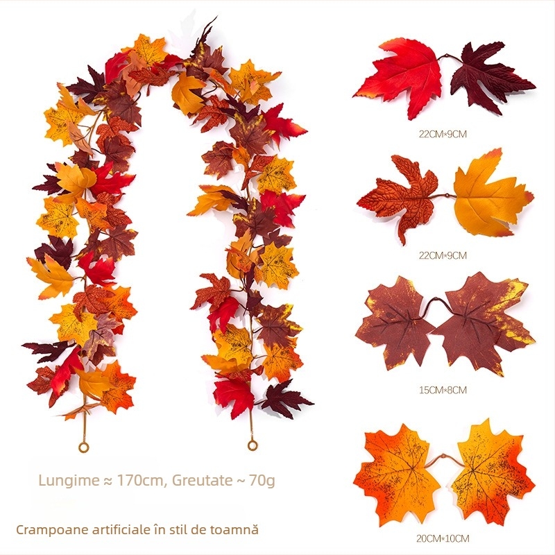 Ghirlandă cu frunze de arțar pentru decor de toamnă, decor de perete, verdeață artificială pentru casă, potrivită pentru nunți, spații în aer liber și recuzită fotografică