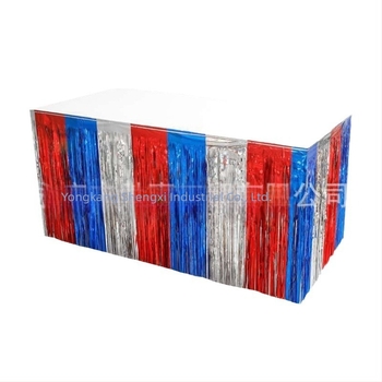 Fustă de masă color-block Rain Silk – roșu, alb și albastru, decor pentru petrecere de Ziua Independenței