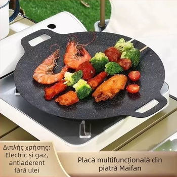 Tigaie grill Teppanyaki coreeană cu piatră Maifan pentru plite cu inducție, KP55