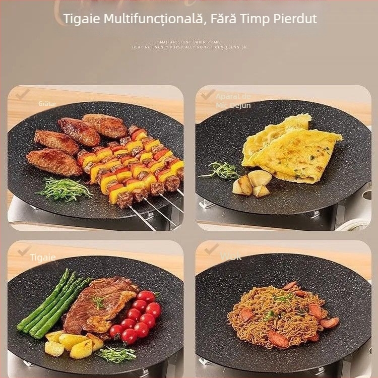 Tigaie grill Teppanyaki coreeană cu piatră Maifan pentru plite cu inducție, KP55