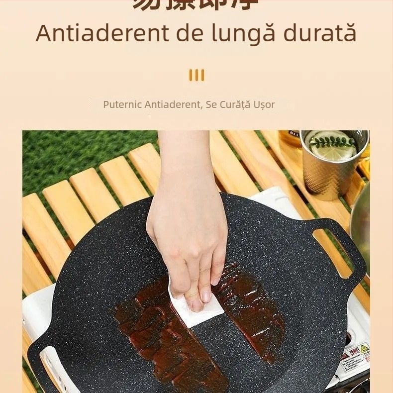 Tigaie grill Teppanyaki coreeană cu piatră Maifan pentru plite cu inducție, KP55