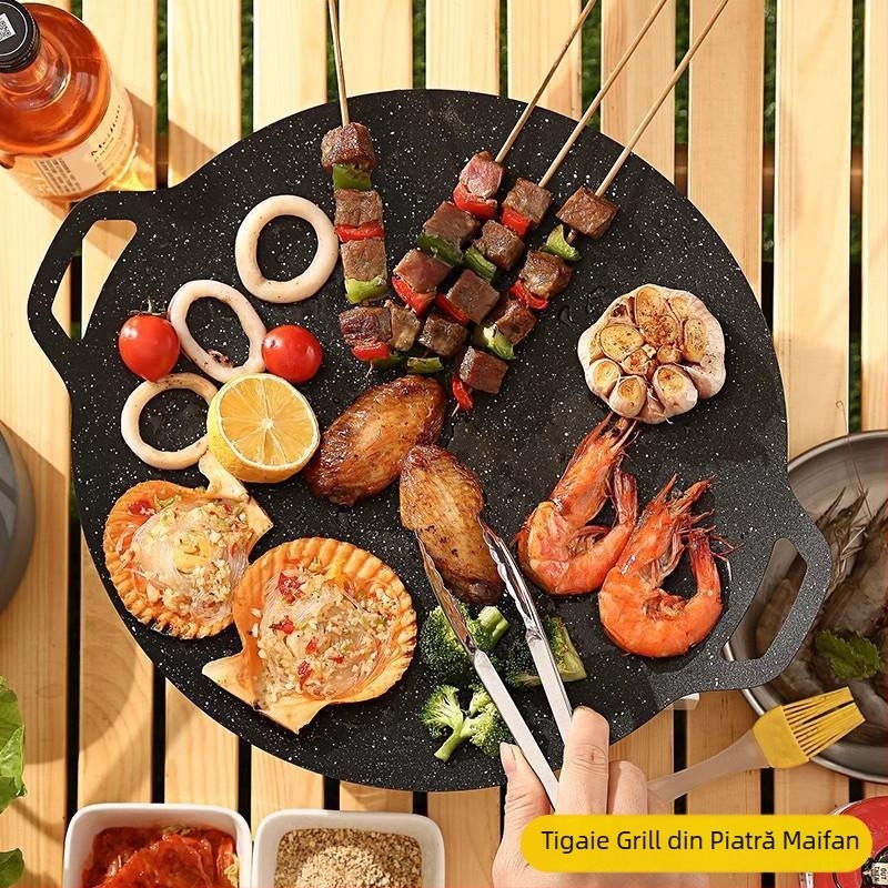 Tigaie grill Teppanyaki coreeană cu piatră Maifan pentru plite cu inducție, KP55