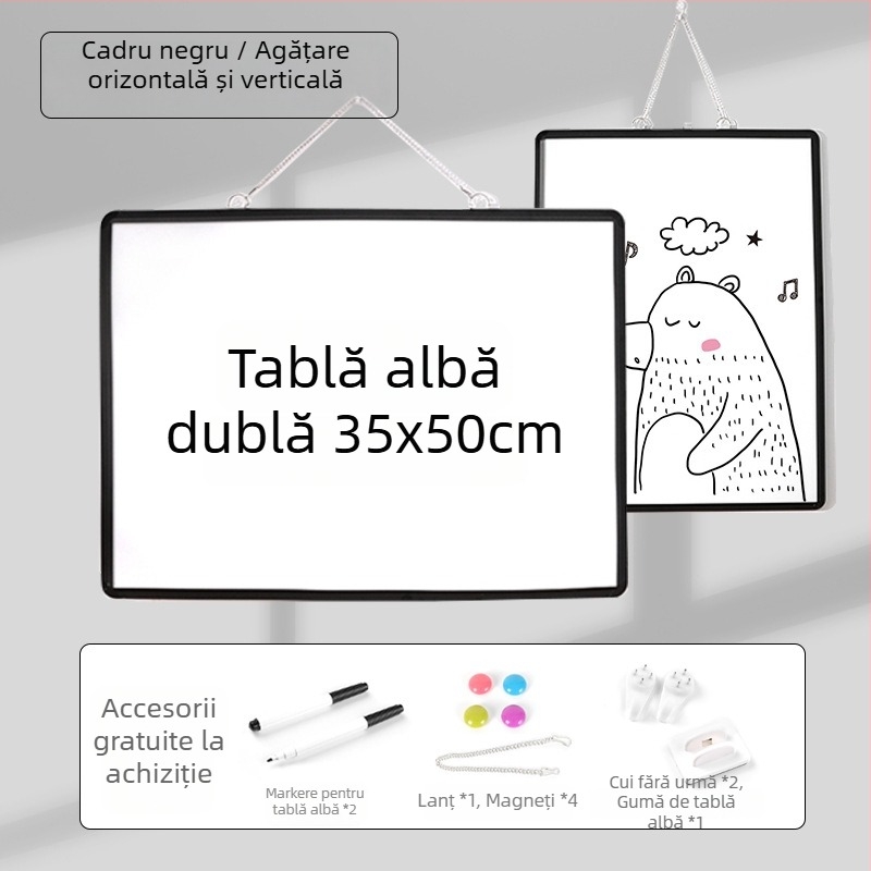Tablă albă magnetică, cu două fețe, cu suport suspendat, pentru birou și casă, tablă educațională pentru copii, pentru scriere și desen, din aliaj de aluminiu
