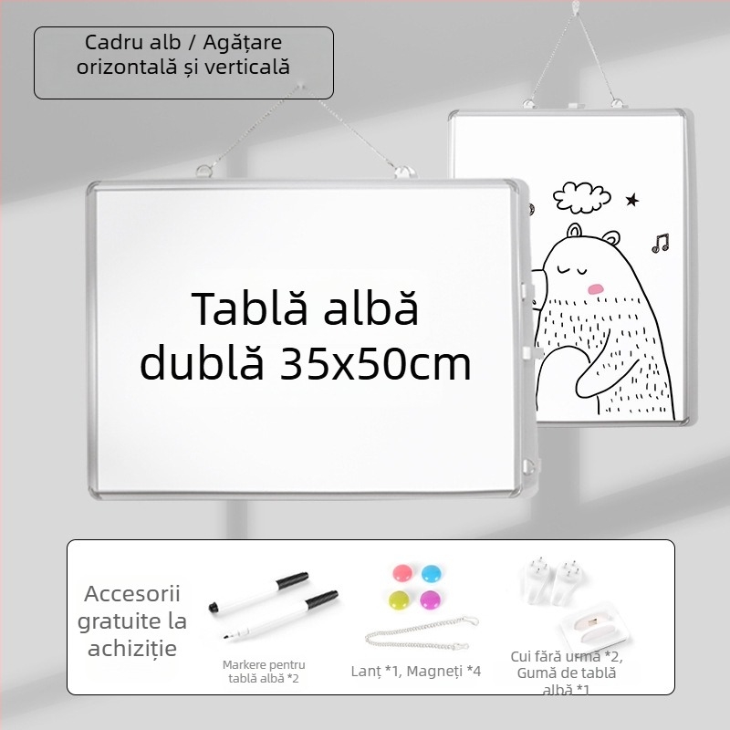 Tablă albă magnetică, cu două fețe, cu suport suspendat, pentru birou și casă, tablă educațională pentru copii, pentru scriere și desen, din aliaj de aluminiu