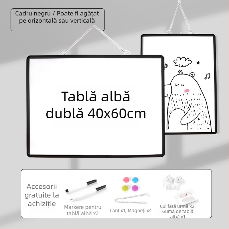 Tablă albă magnetică, cu două fețe, cu suport suspendat, pentru birou și casă, tablă educațională pentru copii, pentru scriere și desen, din aliaj de aluminiu