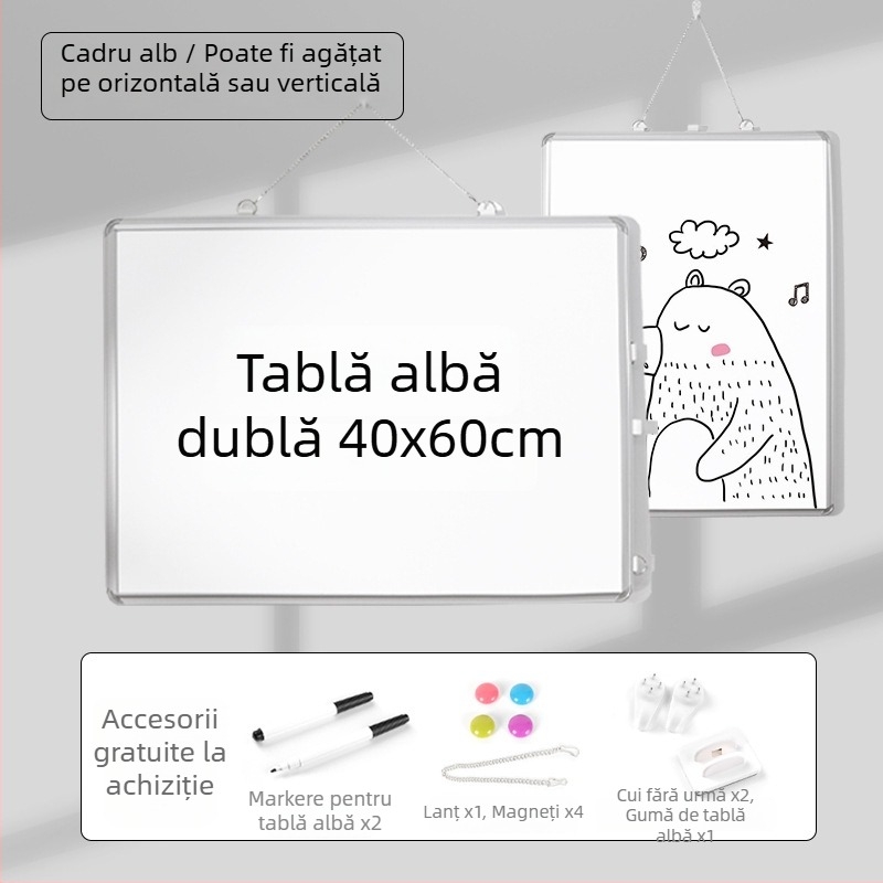 Tablă albă magnetică, cu două fețe, cu suport suspendat, pentru birou și casă, tablă educațională pentru copii, pentru scriere și desen, din aliaj de aluminiu