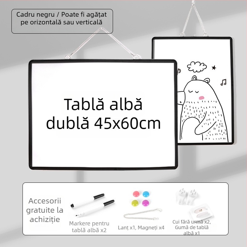 Tablă albă magnetică, cu două fețe, cu suport suspendat, pentru birou și casă, tablă educațională pentru copii, pentru scriere și desen, din aliaj de aluminiu