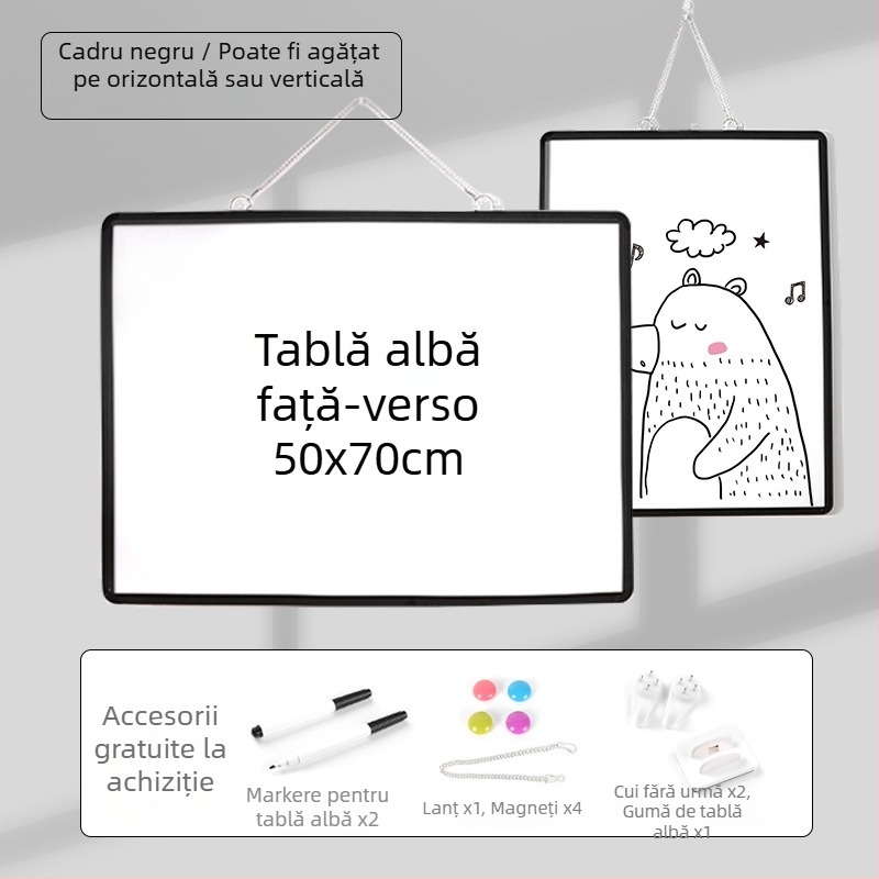 Tablă albă magnetică, cu două fețe, cu suport suspendat, pentru birou și casă, tablă educațională pentru copii, pentru scriere și desen, din aliaj de aluminiu