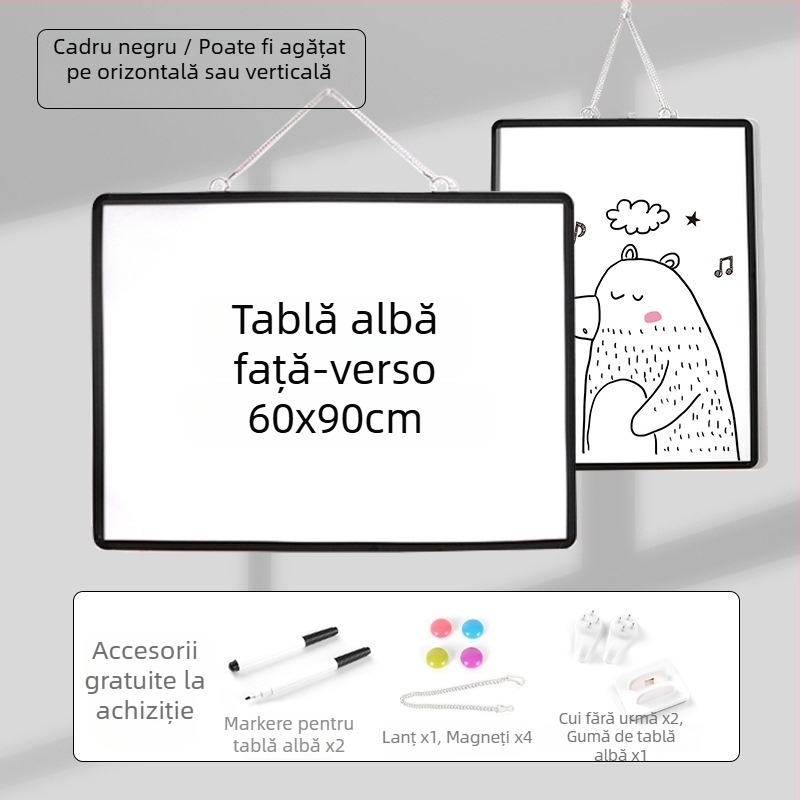 Tablă albă magnetică, cu două fețe, cu suport suspendat, pentru birou și casă, tablă educațională pentru copii, pentru scriere și desen, din aliaj de aluminiu