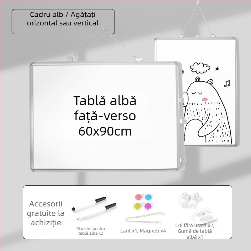 Tablă albă magnetică, cu două fețe, cu suport suspendat, pentru birou și casă, tablă educațională pentru copii, pentru scriere și desen, din aliaj de aluminiu