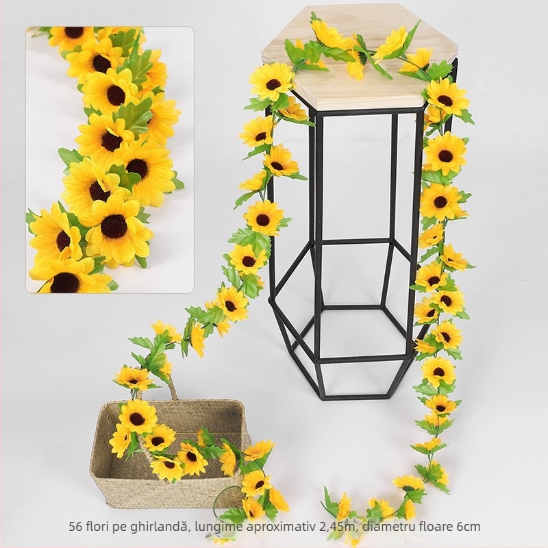 Liană artificială cu floarea-soarelui pentru decor de casă, 26 de capete, pentru balcon, nuntă și recuzită fotografică