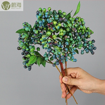 Afine artificiale cu două ramuri: afine și fructe roșii, pentru ghirlandă de Crăciun, accesorii pentru aranjamente florale