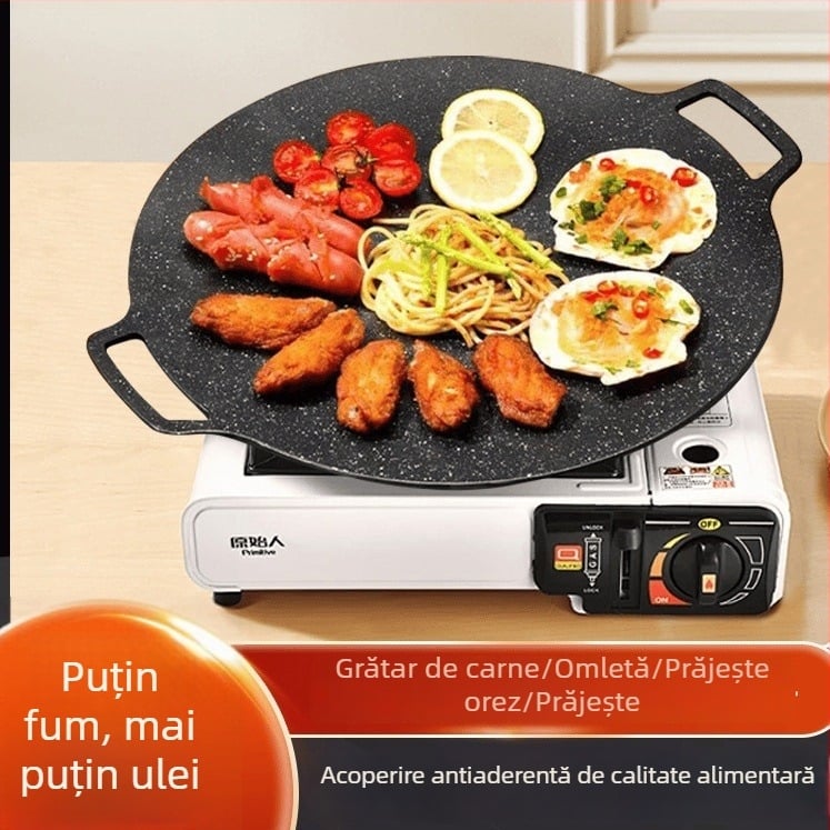 Tigaie de grătar portabilă cu piatră Maifan pentru exterior, arzător cu casetă, Teppanyaki coreean, tigaie compatibilă cu inducția, model KP55